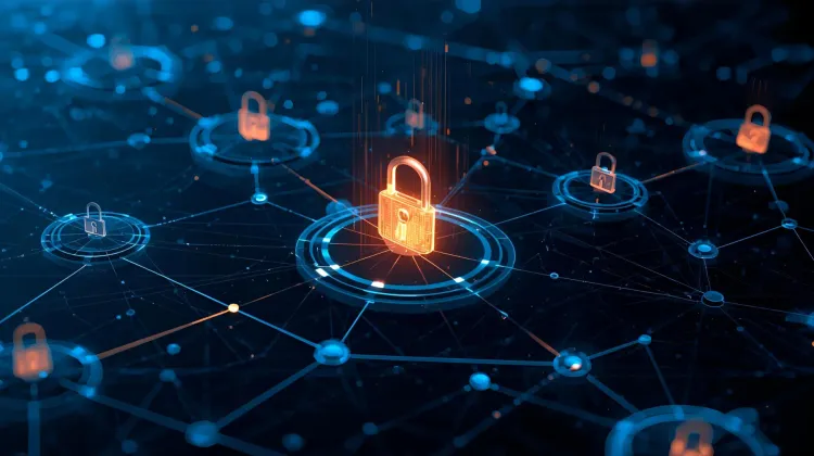 Illustration of cybersecurity, shield, shields